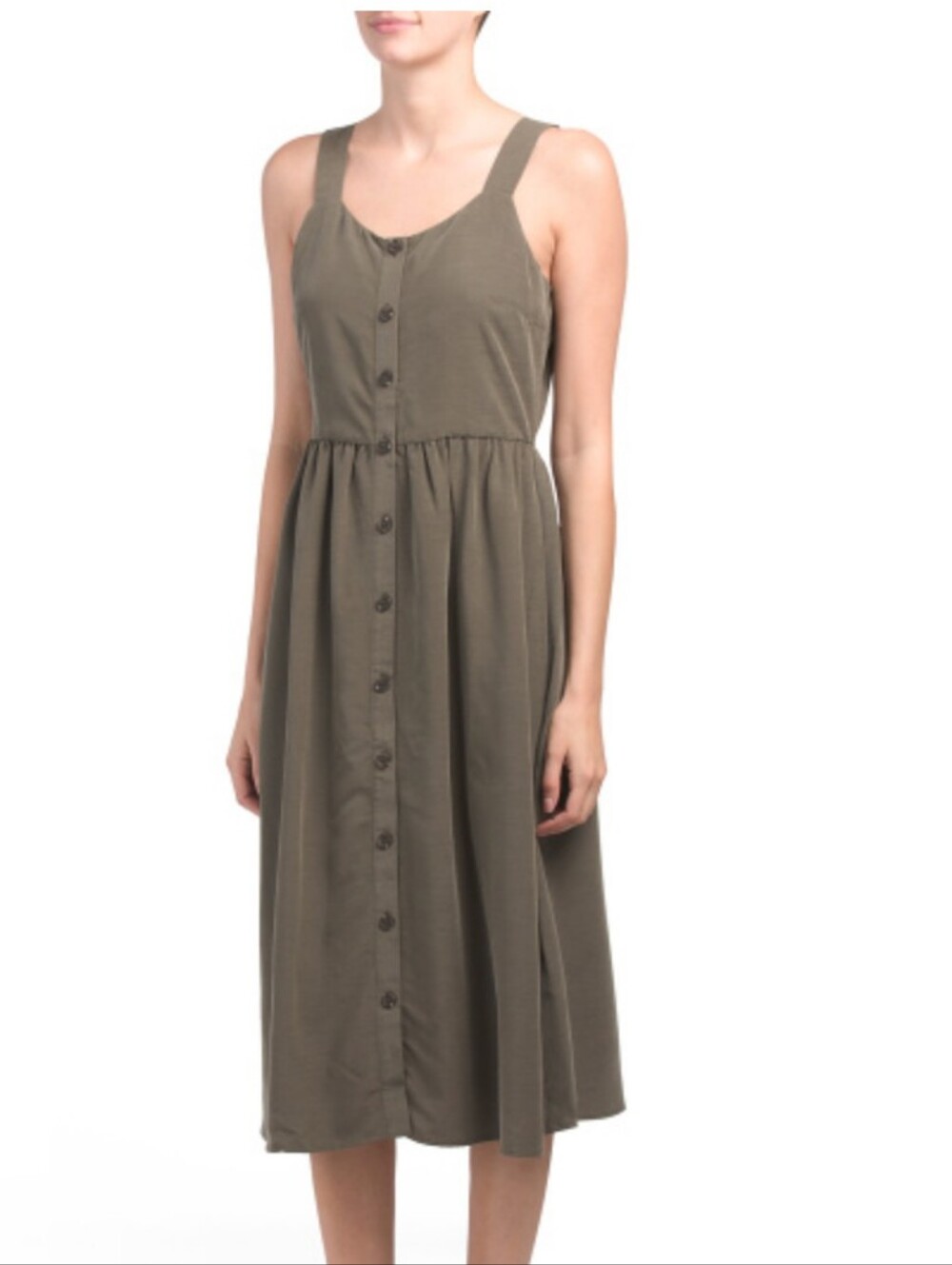 Nicole Miller Sleeveless Button Olive Green Midi Dress